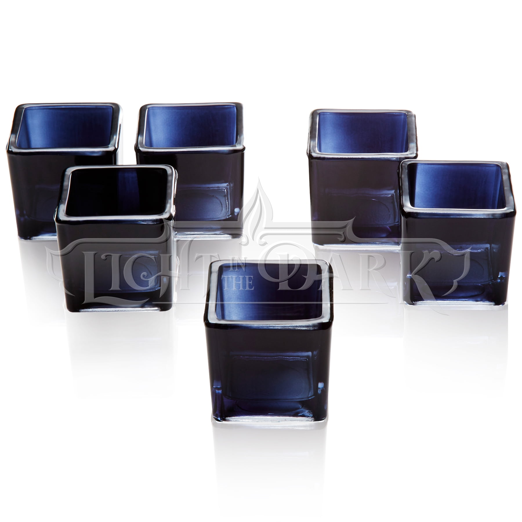 Black Glass Square Votive Candle Holders Set of 12