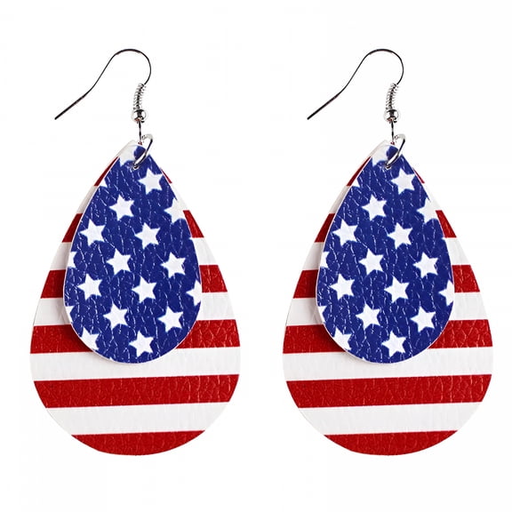 DESIGNICE American Flag Earrings for Women 4Th of July Patriotic Earrings Cute Teardrop Faux Leather Dangle Earrings
