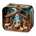 thumbnail image 1 of Belén navideño en miniatura en una caja de hojalata. Belén de bolsillo hecho a mano. Pequeño adorno religioso de la Sagrada Familia para decorar el escritorio, la estantería, la oficina o los viajes., 1 of 7