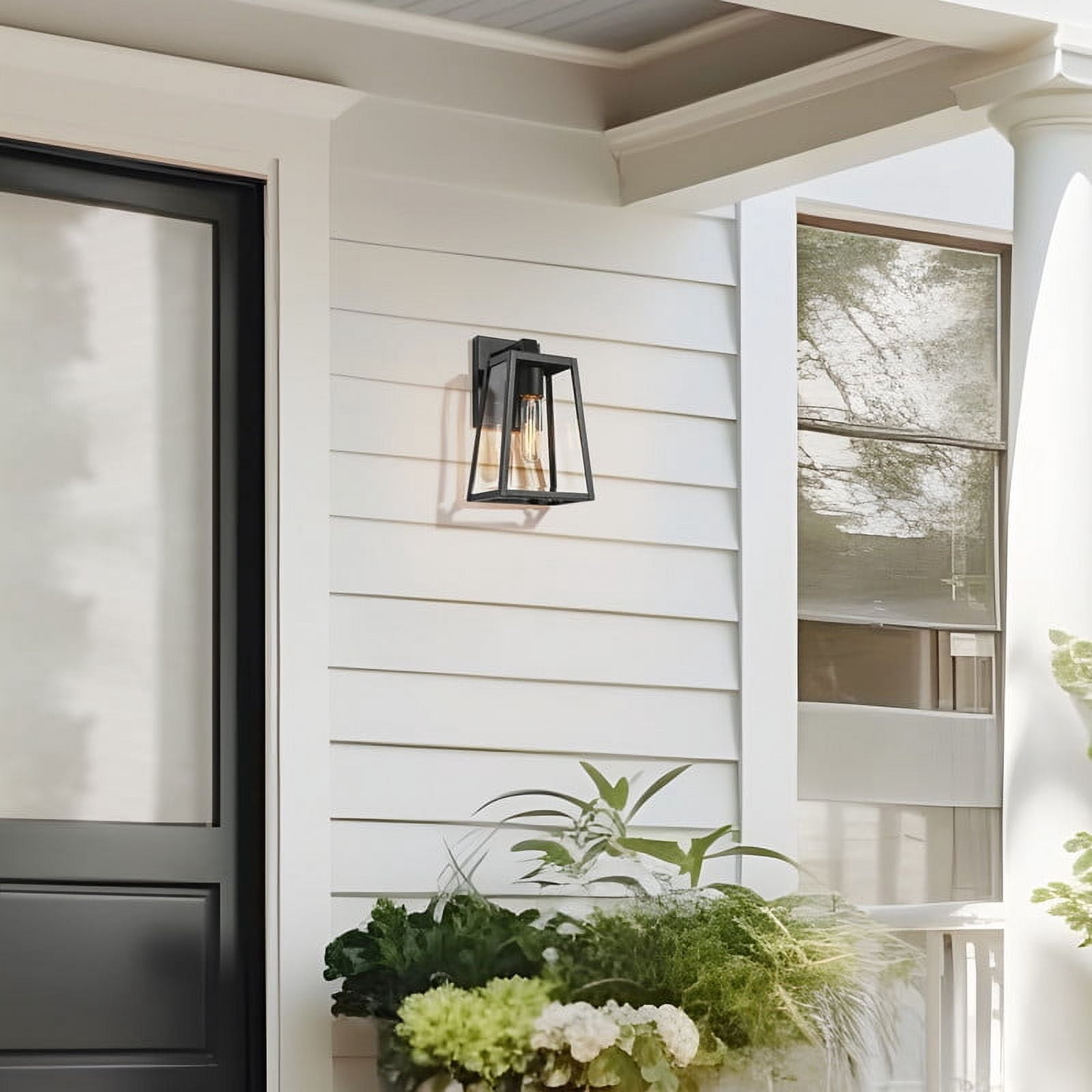 LNC Black Outdoor Trapezoid Wall Sconce with Clear Glass, Wet-Rated Porch & Garage Light