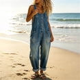 thumbnail image 6 of ClodeEU Women's Wide Leg Denim Bib Overalls,Casual Loose Baggy Jumpsuit with Pockets Blue,Women's Plus XXL, 6 of 7