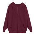 thumbnail image 6 of Zip Up Hoodie Women Y2K Sweatshirt Casual Long Sleeve Hoodies Oversized Fall Spring Fleece Jacket with Pockets Wine 2XL, 6 of 6