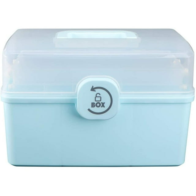 Red First Aid Clear Container Bin/Family Emergency Kit Storage Box w/Detachable Tray