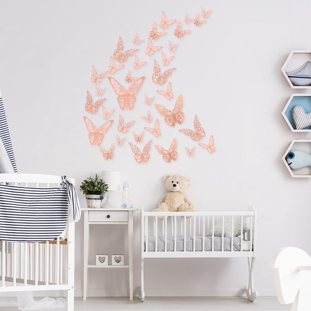 36 Unids / set Mariposas de Pared 3D Huecos Extraíbles Murales Calcomanías de Pared Apliques Niñas Decoraciones DIY Etiqueta de para Dorado rosa perfecl Pegatinas de pared