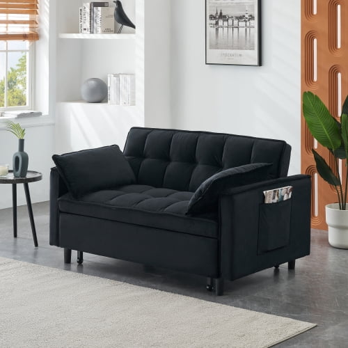 Cozynest 55 Inch Convertible Velvet Sofa Bed 2 Seat Loveseat with Side Pockets for Small Spaces Living Room Bedroom Apartment Guest Room