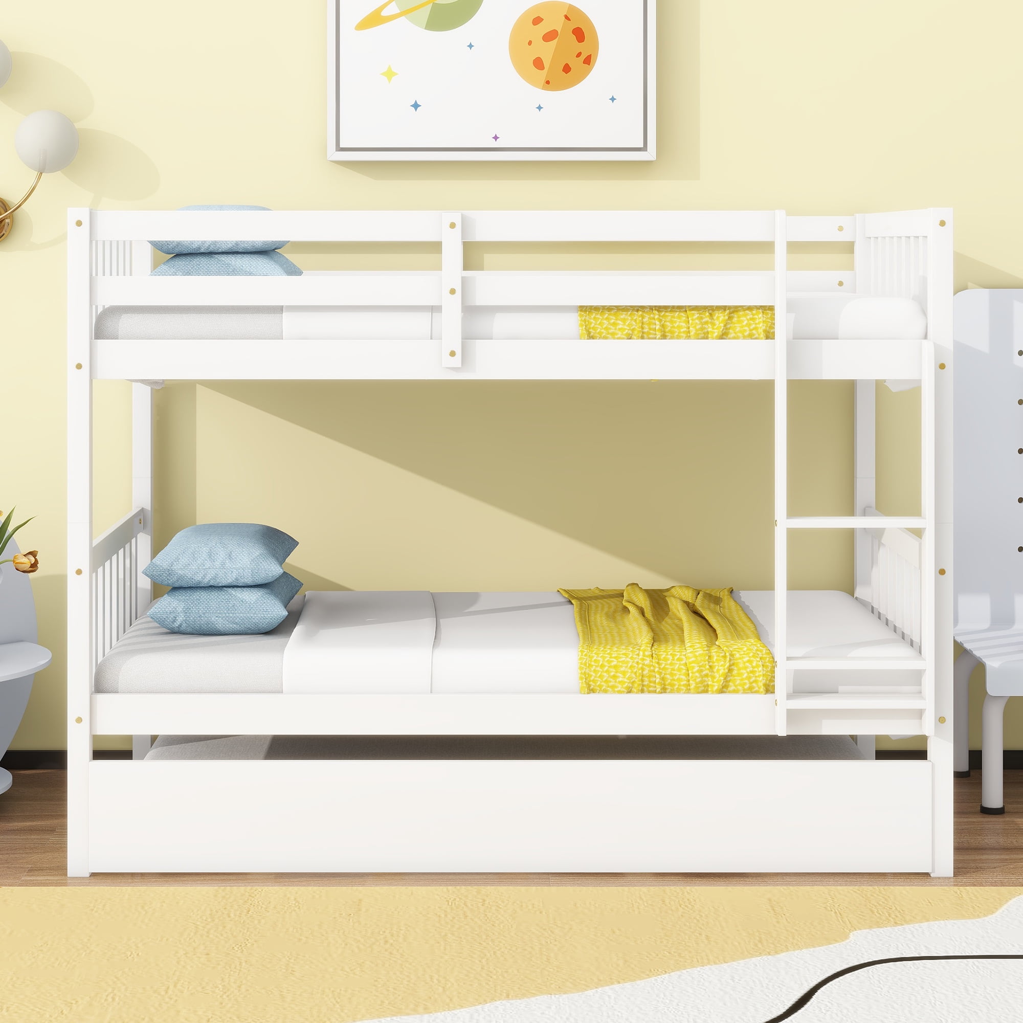 Sailvan Bunk Bed Twin Over Twin,Convertible into Two Twin Size Beds, with Ladder and Safety Guardrails,Rubber Wood