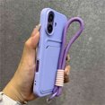 thumbnail image 1 of Card Slot Wallet Holder with Wrist Strap Phone Case for iPhone 13 15 16 Pro Max 11 12 14 Plus X XS XR Nylon Lanyard Bumper Cover Purple For iPhone 14 Pro, 1 of 6