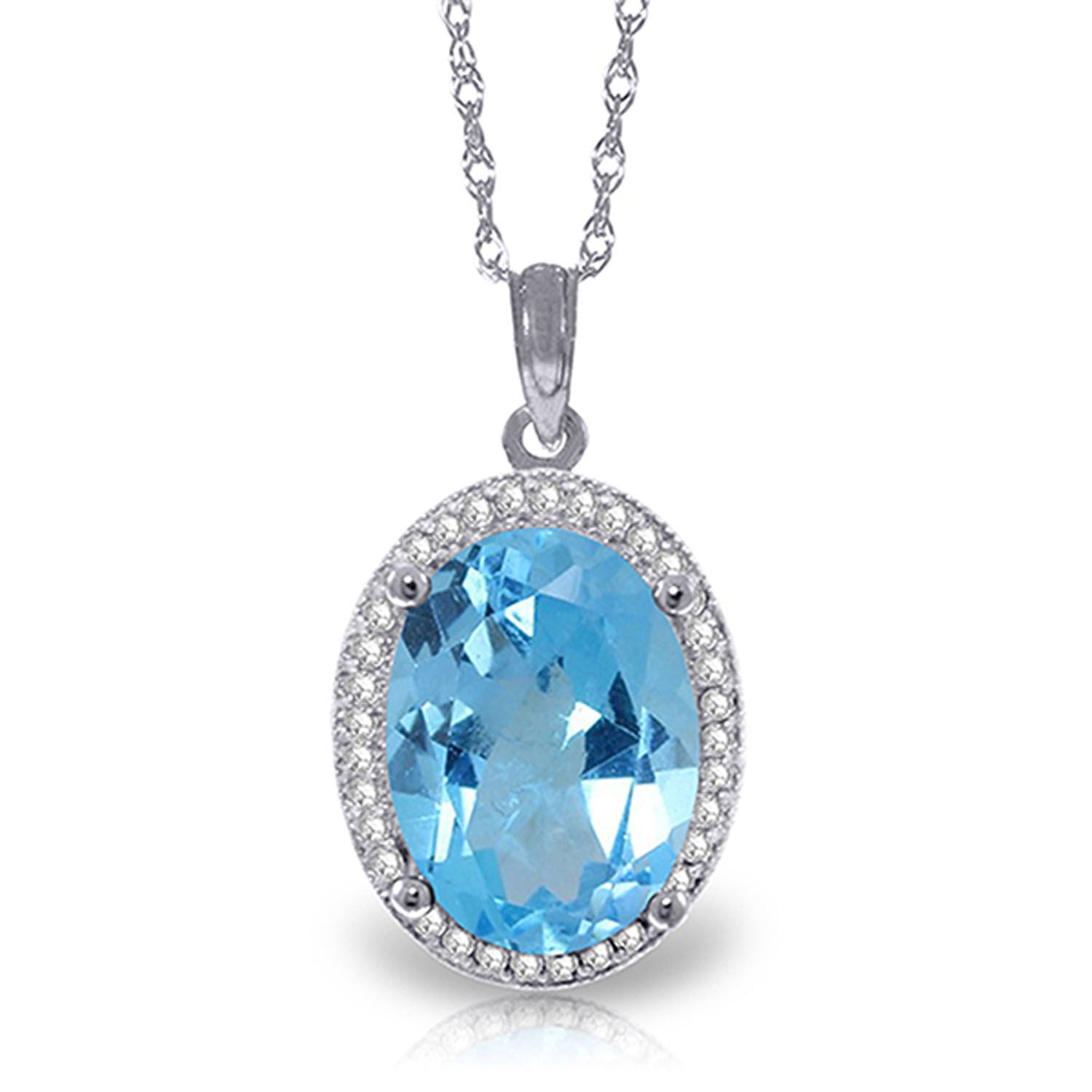 ALARRI 1.4 Carat 14K Solid White Gold Hearts Necklace Natural Blue Topaz Peridot with 20 Inch Chain Length