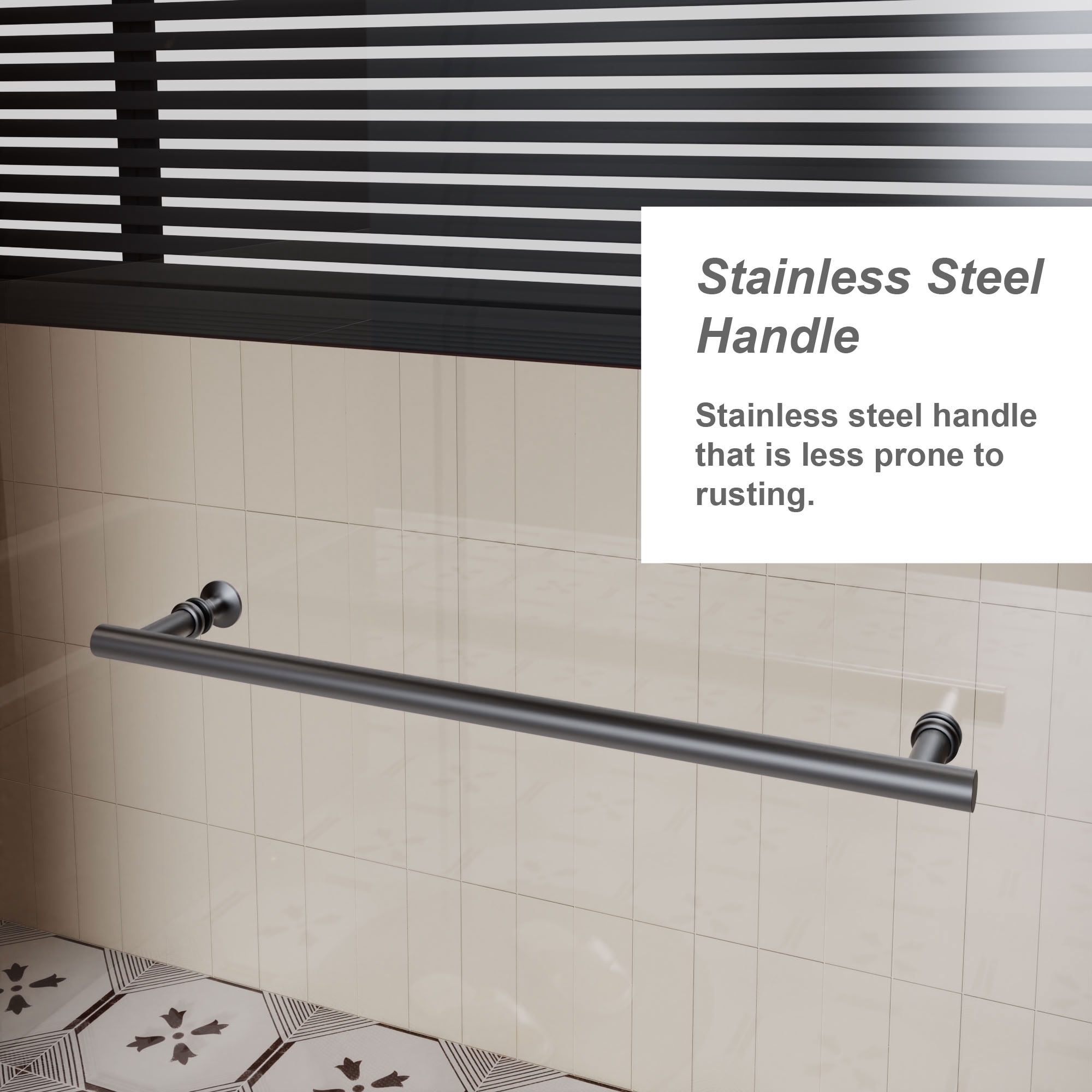 MAYEERTY Pivot Shower Door, Black Aluminum Frame, 1/4" Tempered Glass with Stainless Steel Handle, Waterproof & Adjustable Width