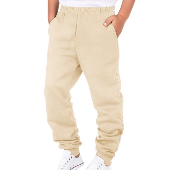 CPNG Boys Fleece Lined Sweatpants Casual Solid Color Elastic Waist Loose Pants Sports Pants Casual Jogger(Khaki,13-14 Years)