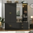 thumbnail image 7 of ChVans 71'' Armoire Wardrobe Closet with Mirror and Sensor Light, Modern Large Wooden Armoire Closet with 5 Doors, 2 Drawers, 2 Hanging Rods, Open Space for Bedroom, 7 of 7