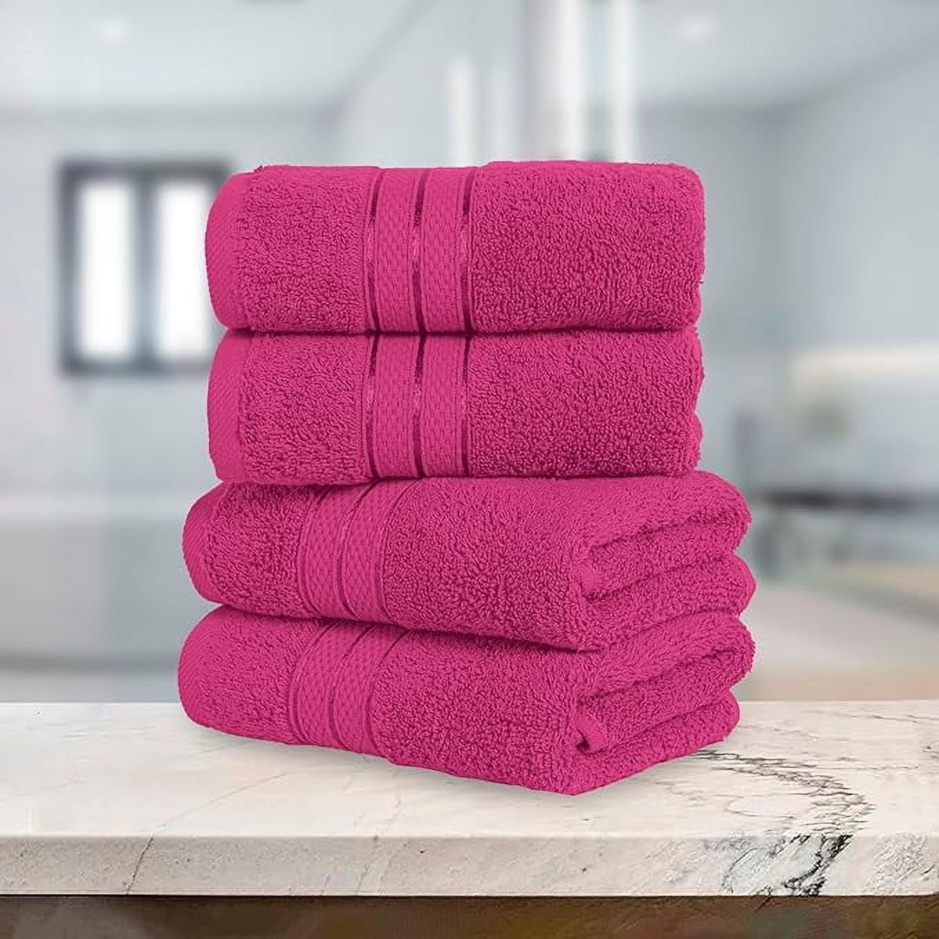 Elegant Comfort 4-Pack Hand Towels Set - Three Line Popcorn Design, Hotel Quality, 16 x 28 Inches, 100% Turkish Cotton, Soft, Quick-Drying, Highly Absorbent - Hot Pink