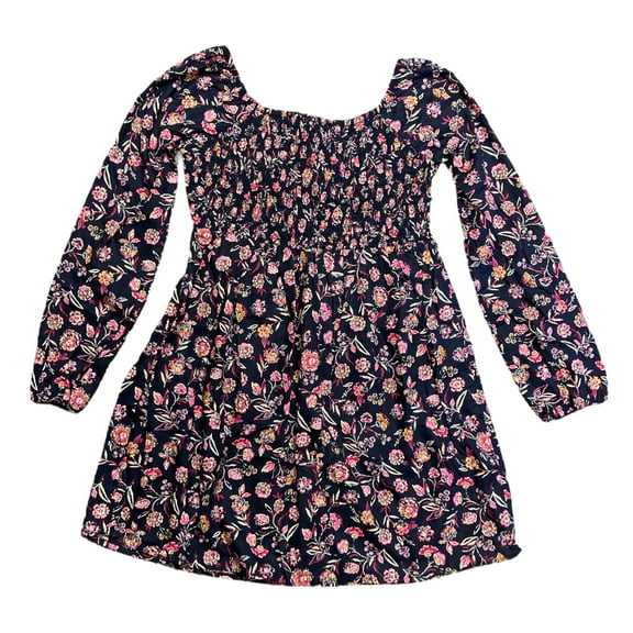 GAP Kids Girl's Long Sleeve Smocked Print Dress (Navy Floral, Medium (7/8))