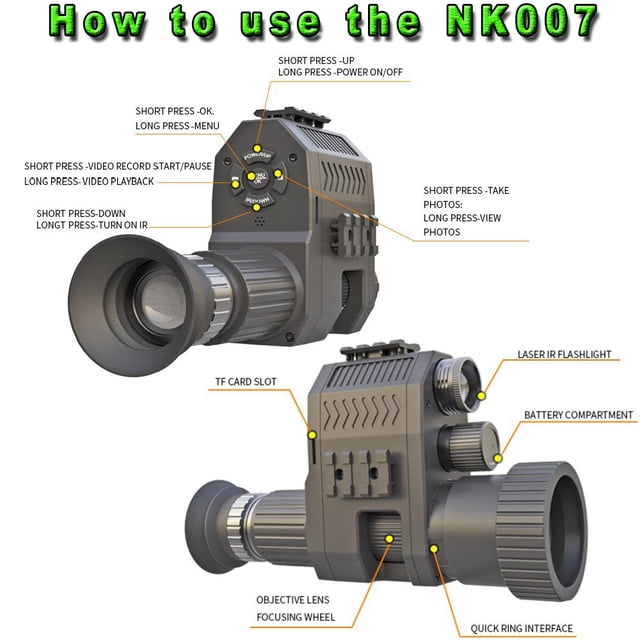Infrarrojo Visión nocturna digital Monocular 100-200m Viaje Soporte de Videocámae Infrarroja Video de Fotos Grabación de Lenguaje Múltiple para Cazas de Campamento al Aire