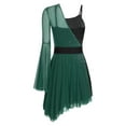 thumbnail image 4 of SiiRoh Figure Skating Dress for Women Color Block Asymmetrical Ballet Dress Lyrical Dancing Dresses Green XL, 4 of 7