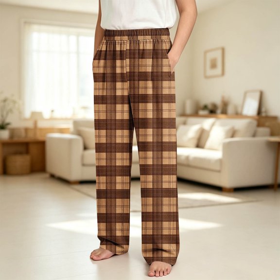 JOANKDMI Boys Girls Plaid Lounge Pants Size 9-10 Relaxed Fit Elastic Waist Sleepwear Comfy Pajama Bottoms Classic Tartan Everyday Casual Nightwear Trousers