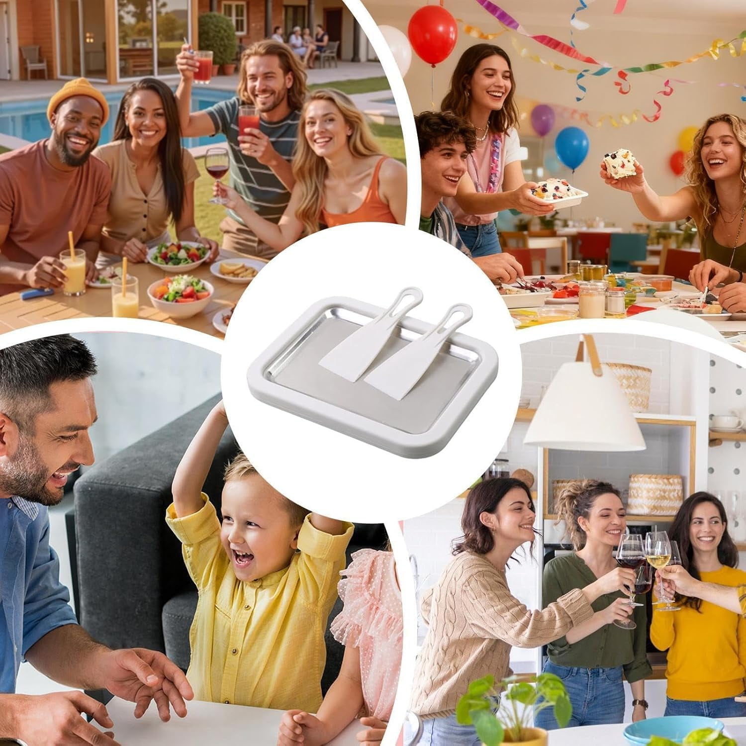 Rolled Ice Cream Maker Kit, 2026 New At-Home Stainless Steel Instant Freeze Plate with 2 Scrapers, DIY Rolled Ice Cream Tray, Perfect for Family Fun, Easy Homemade Desserts (White)