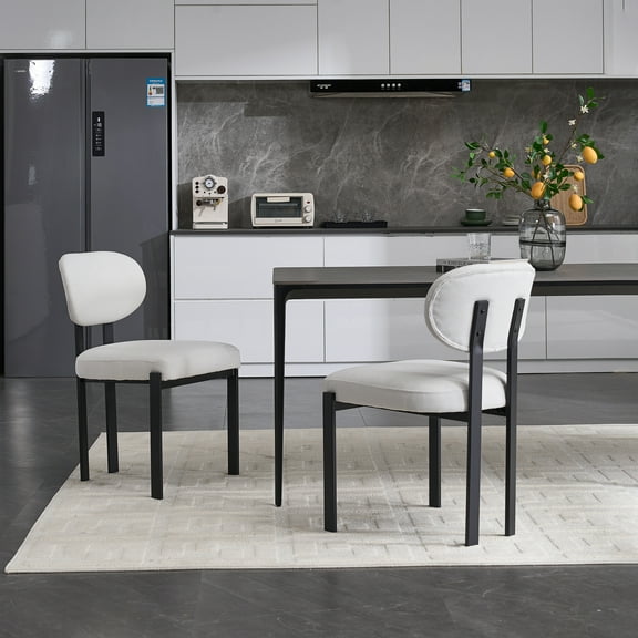 Knubmt 2 Pcs Modern Side Chair with Black Metal Legs, Upholstered Boucle Dining Chair for Living Room, Dining Room, Beige
