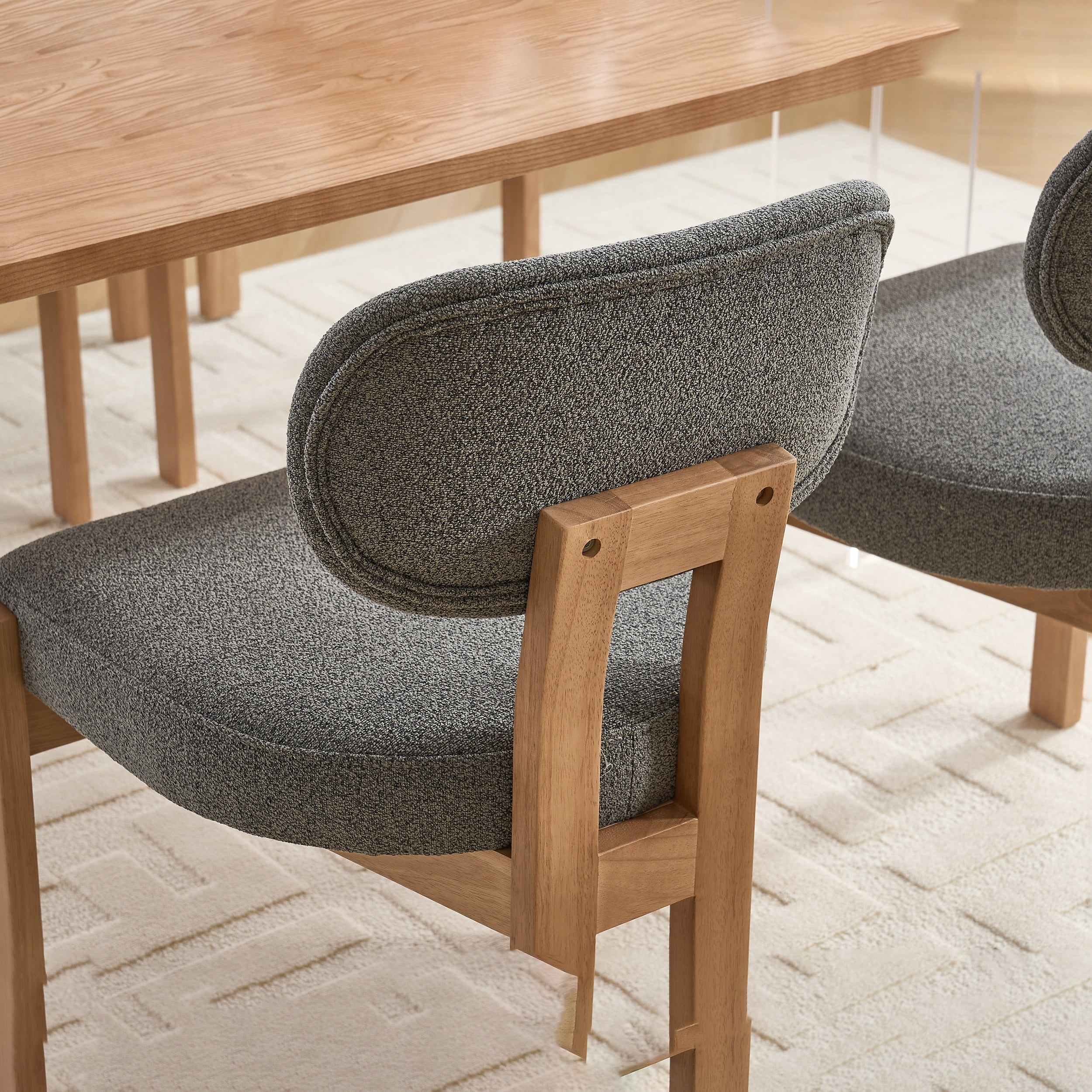 PORKISS Upholstered Dining Chairs Set of 2, Mid-Century Kitchen Chairs with Solid Wood Legs and Cushioned Wingback for Kitchen, Grey