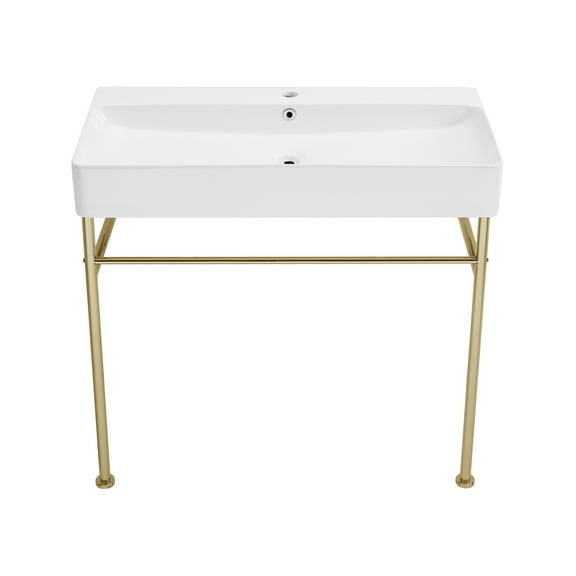 Charme 36 Ceramic Console Sink White Basin Gold Legs