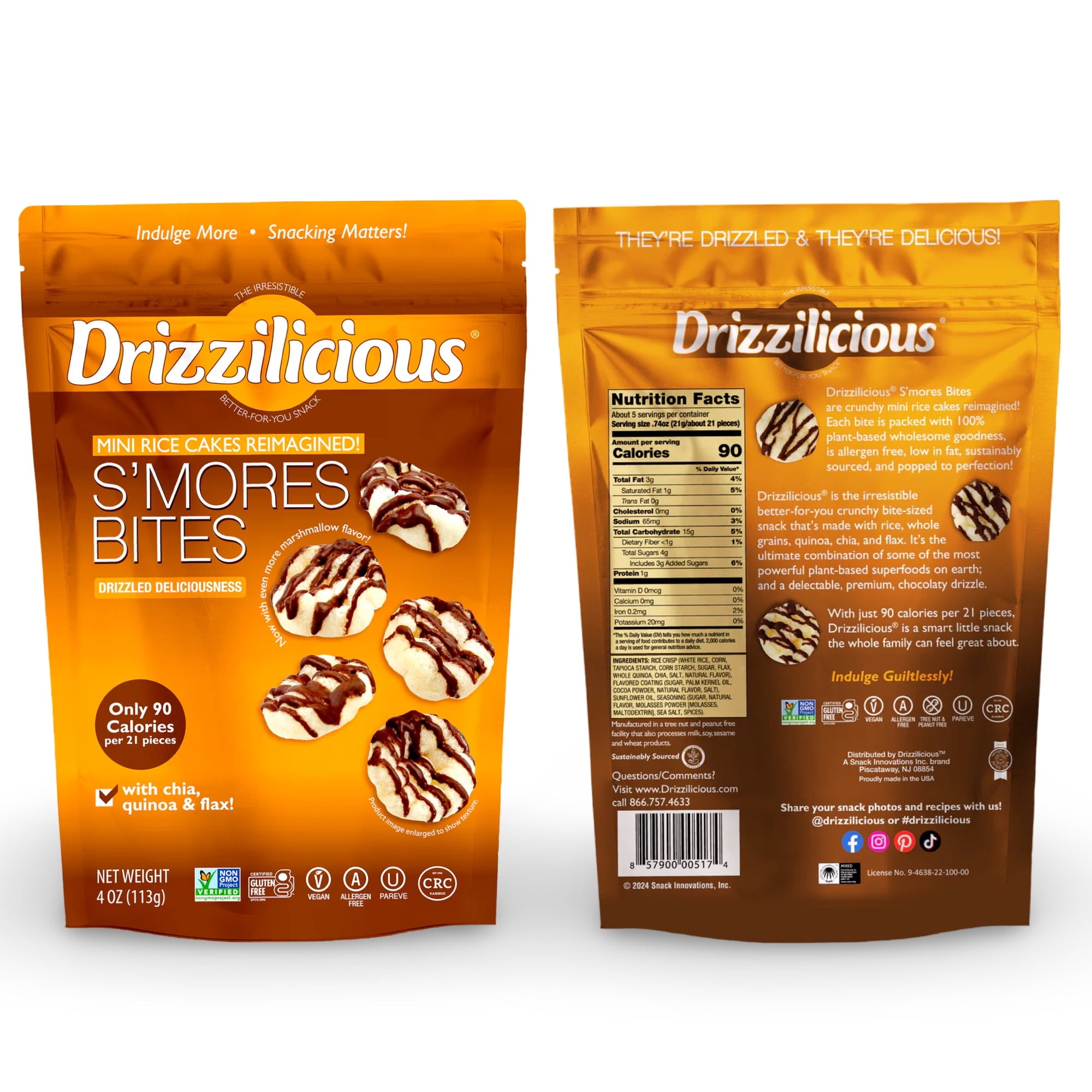 Drizzilicious Mini Rice Cake Bites Variety Pack | 4 Ounce Bag | Birthday Cake, Cinnamon Swirl, Cookies & Cream, S'mores, Salted Caramel | Pack of 5