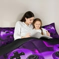 thumbnail image 6 of Feelyou Purple Game Controller Queen Comforter Set, Neon Honeycomb Abstract Bedding Sets, Teens Kids Boys Girls Reversible Bedding Comforter Set, Lightweight Room Decor, 3 Pieces, 6 of 9