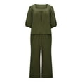 thumbnail image 3 of Women 2 Piece Linen Outfit Sets Short Sleeve Shirt Wide Leg Trousers Pant Two Tracksuit Pant Suits for Women Dressy Wedding Guest Long Sleeve Track Suit for Women Winter Outfits Women Womens Business, 3 of 5