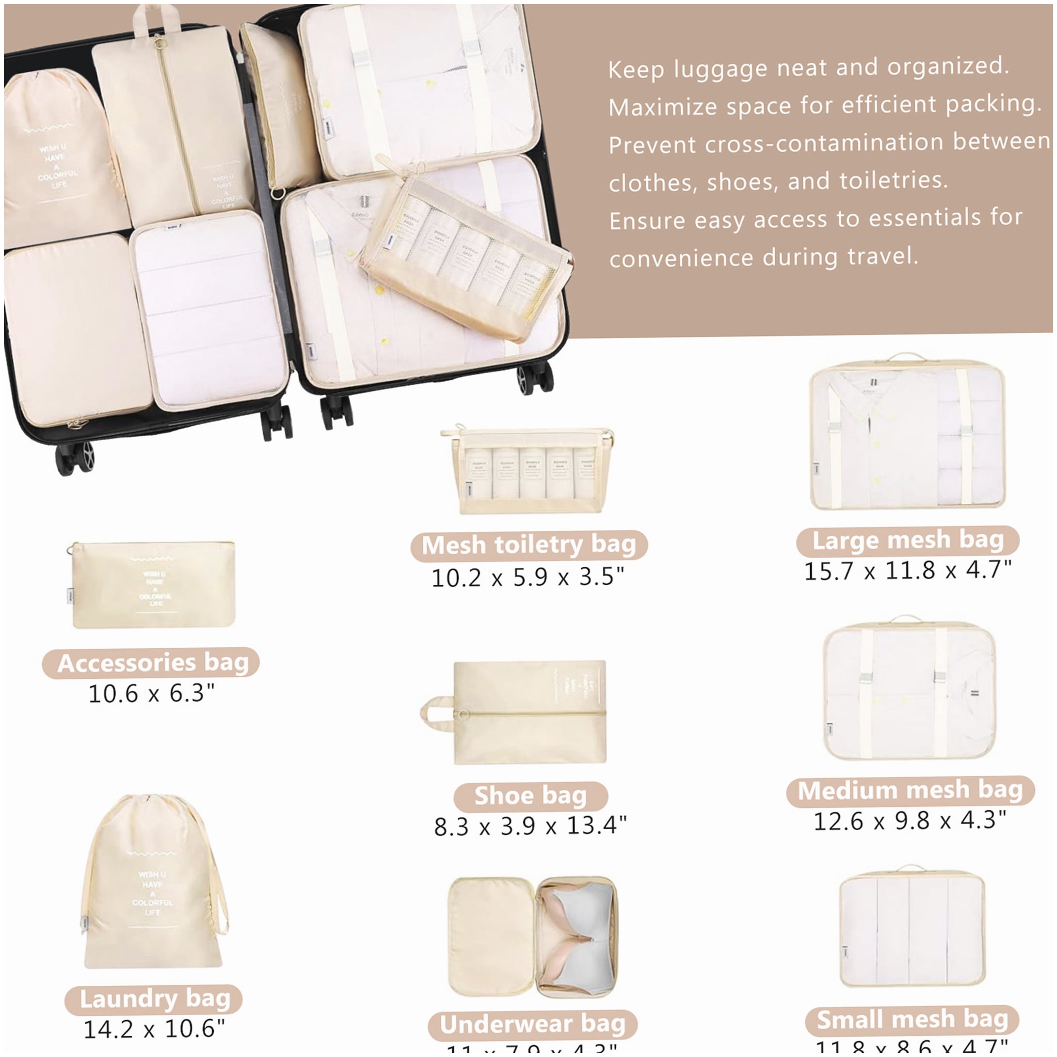 Durable Hardshell Suitcase Set with 8 Wheels, ABS Carry On and Checked Luggage in Champagne for Adults