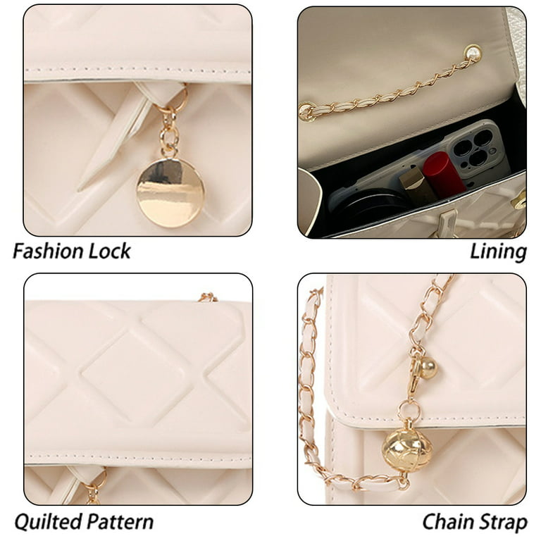 Crossbody Bags for Women Small Handbags PU Leather Shoulder Bag Ladies  Purse Evening Bag Quilted Satchels with Chain Strap,creamy-white，G168526 