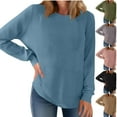 thumbnail image 7 of FAIWAD Long Sleeve Tops for Women Crew Neck Loose Knit Pullover Sweater Casual Comfy Basic Curve Hem Clothes, 7 of 7