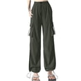 thumbnail image 2 of lulshou Women's Fashion Cargo Pants High Waisted Wide Leg Straight Tube Casual Sports Overalls Pants Work Pants Trousers, 2 of 3