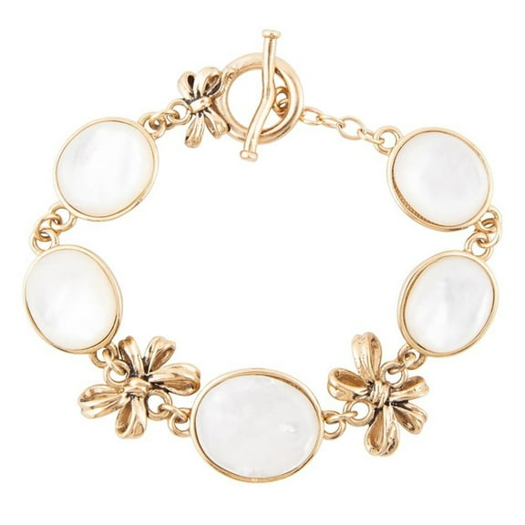 Gifted White Mother of Pearl Golden Bow Link Bracelet