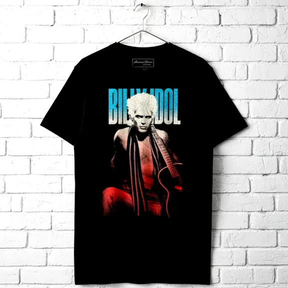 Billy Idol Acoustic Guitar Men's T Shirt (Black, Adult4XL)