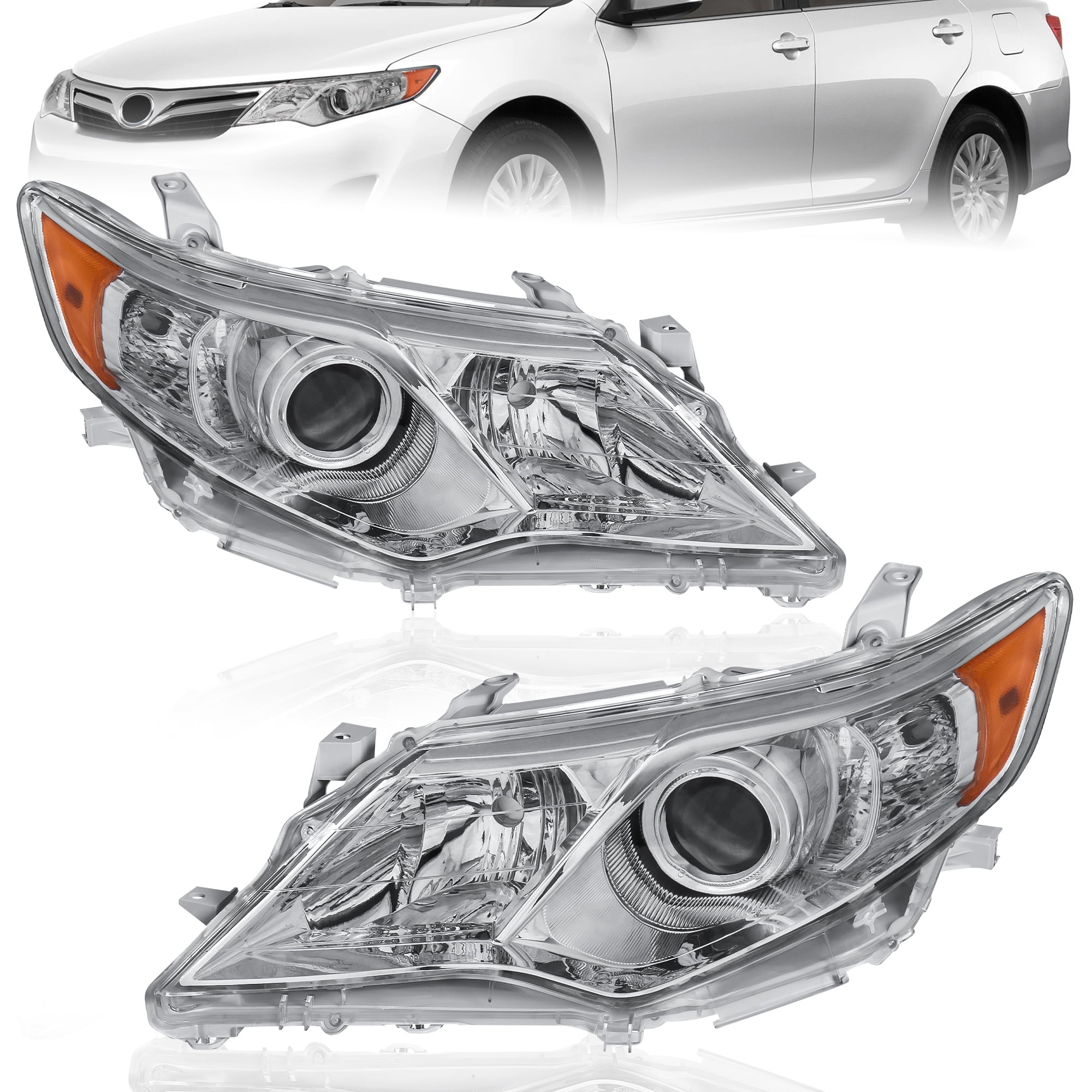 Pair Headlights Assembly w/ Chrome Housing Clear Lens For 20122014
