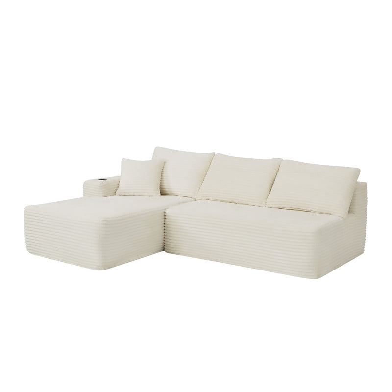 2-Piece No Assembly Need Sectional Sofa Set, Boneless Couch with Chaise Lounge, Modular Upholstered Sofa with Cup Holder