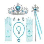Princess Dress Up Accessories Gift Set for Elsa 7 PCS Cinderella Crown Scepter Necklace Bracelet Earrings Rings Gloves