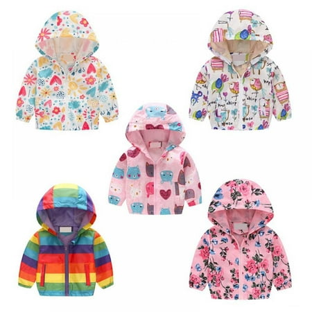 

SYNPOS Toddler Boys Girls Cartoon Print Zip Jacket Hooded Trench Lightweight Windbreaker Outdoor Dust Coats