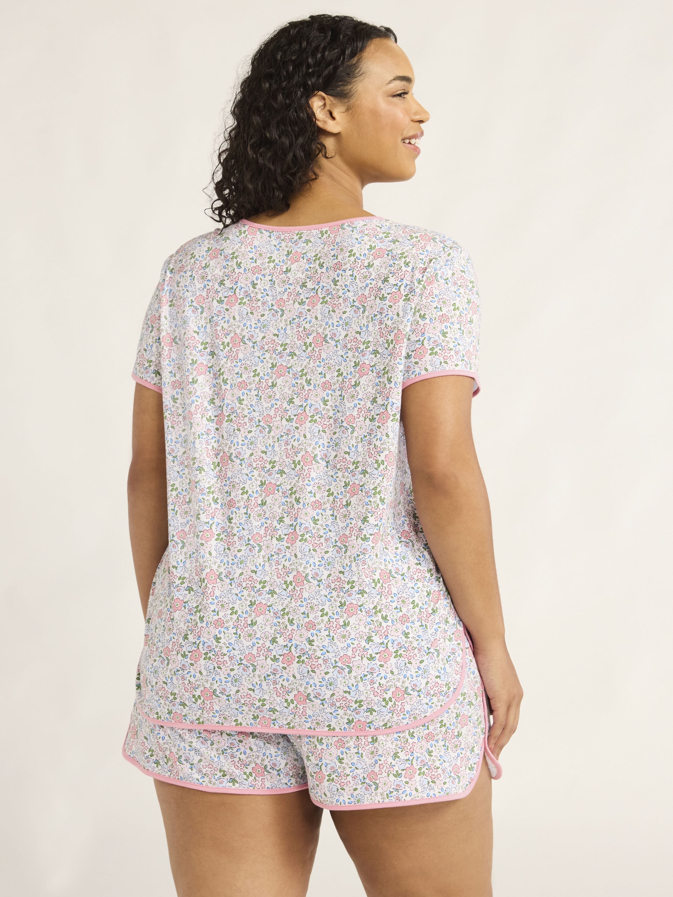 Joyspun Women's and Women’s Plus Lightweight Sleep Tee and Shorts Set, 2-Piece, Sizes XS to 3X