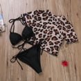thumbnail image 3 of Douhoow 3Pcs Women Leopard Swimsuits Bikini Crop Tops+Sling Bra+Lace Up Panties, 3 of 7