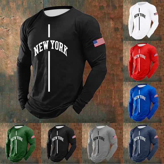 Men's T Shirts Long Sleeve Funny Graphic Casual Crew Neck Basic Tee Relaxed Fit Streetwear Mens Shirts