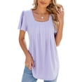 thumbnail image 4 of Crazynekos - Blusa de manga corta para mujer, cuello suqare, primavera y verano, color sólido, 4 of 5