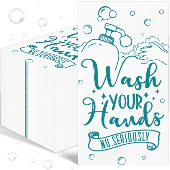 100 Pcs Disposable Hand Towels for Bathroom Paper Towels for Guests 3 Ply Wash Your Hands Bathroom Etiquette Guest Napkins for Powder Room Wedding Birthday Holiday Anniversary, Teal Blue