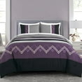 thumbnail image 2 of Chezmoi Collection Jaxson Full Bed in a Bag 7-Piece Comforter Set with Sheets Modern Pleated Stripe Embroidered Purple/Black/Gray/White Zigzag Lightweight All Season Bedding, 2 of 10