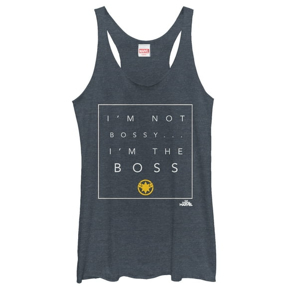 Women's Marvel Captain Marvel I'm the Boss  Racerback Tank Top Navy Blue Heather 2X Large