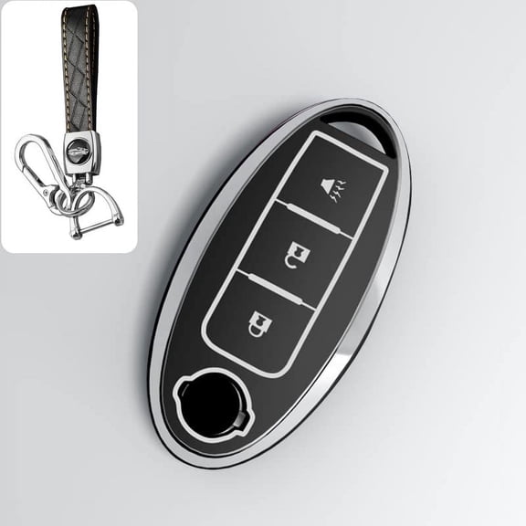 Soft TPU Sliver-Edge 3 Button Key Fob Cover for Nissan Rogue Murano Armada Pathfinder Accessories Keyless Key Case with Bling Keychain