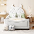 thumbnail image 3 of Bellemave  Upholstered Twin Bed Frame, Twin Size Daybed Frame with OX Horn Shaped Headboard, Wood Twin Sofa Bed for Living Room Bedroom (White), 3 of 8