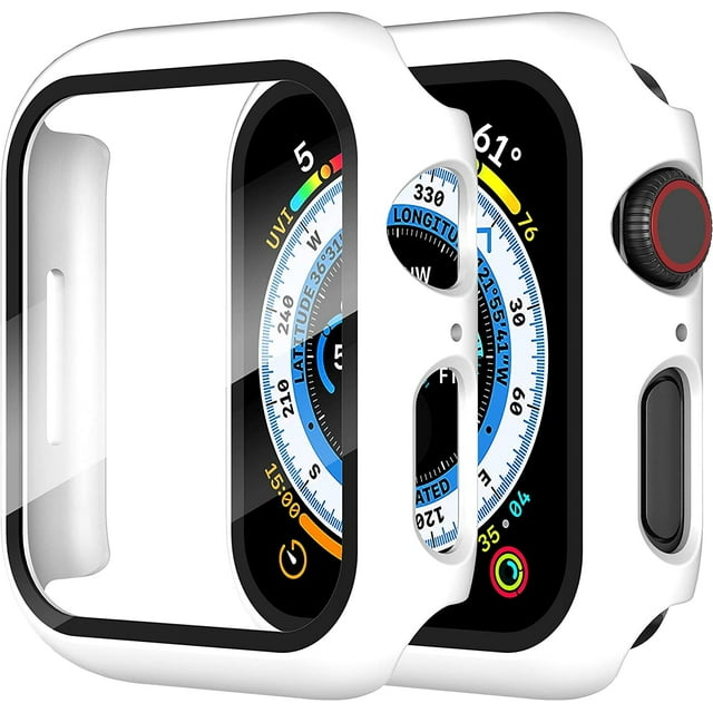 KOMI 2-Pack for Apple Watch Series 9/8/7/6/5/4/Series SE/SE 2 41mm All-around Screen Protector Case, Tempered Glass Screen Protector Case Ultra-thin for iWatch 41mm Protection Cover -White