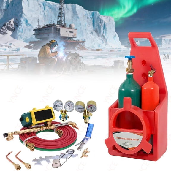 Ynce Oxygen Acetylene Torch Kit,Gas Welding Cutting Torch Kit,Portable Oxy Acetylene Brazing Set with Twin-Hose,Cutting Nozzle,2 Welding Tips,Cylinder Holder,4L Oxygen Cylinder,2L Acetylene Cylinder