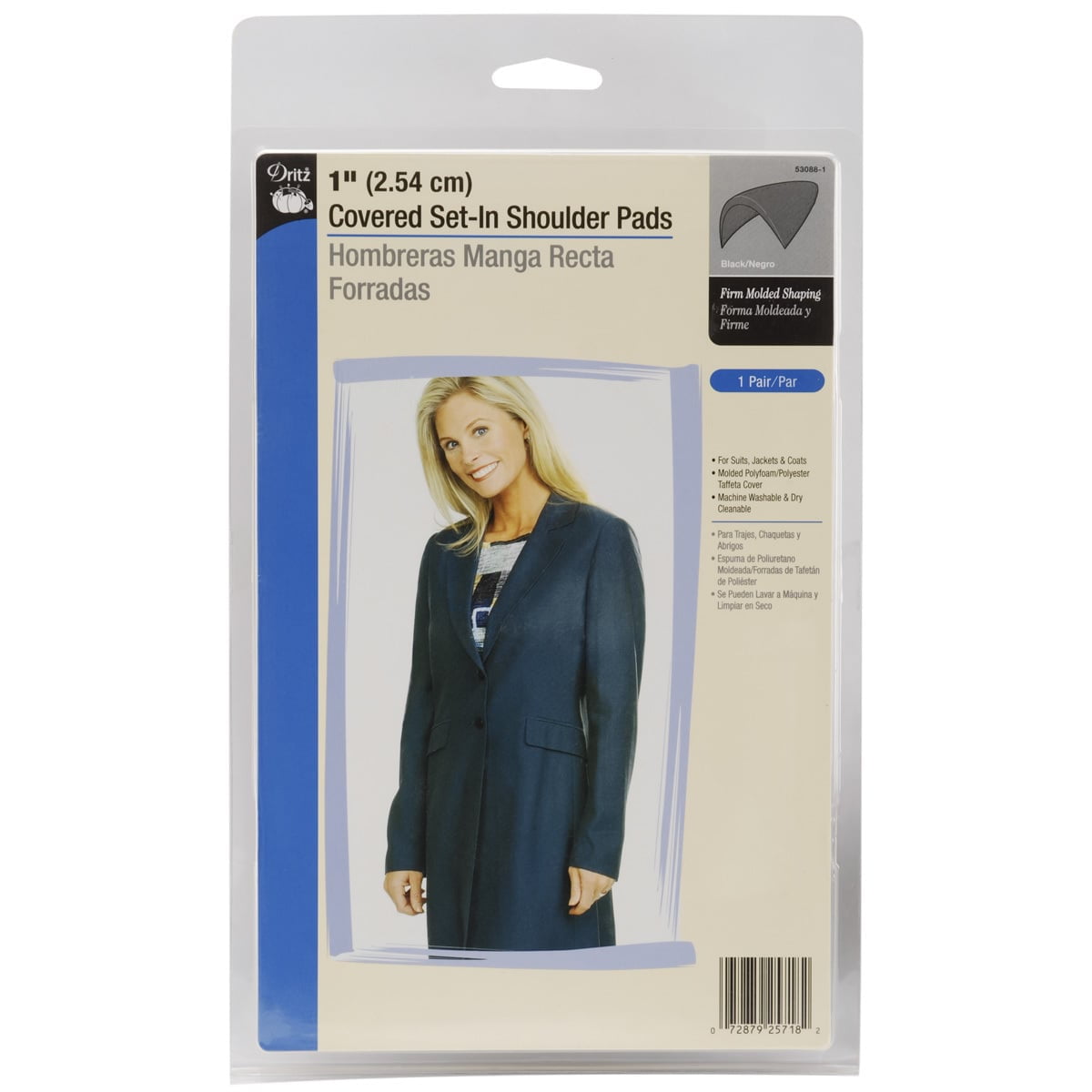 53088-1 Dritz 1/" Covered Set-In Shoulder Pads 2//Pkg-Black