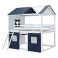 thumbnail image 4 of Bellemave House Bunk Bed with Tent, Wood Full Over Full Bunk Beds with Windows and Sills, Curtains Bunk Beds for Teen (Blue+White), 4 of 9